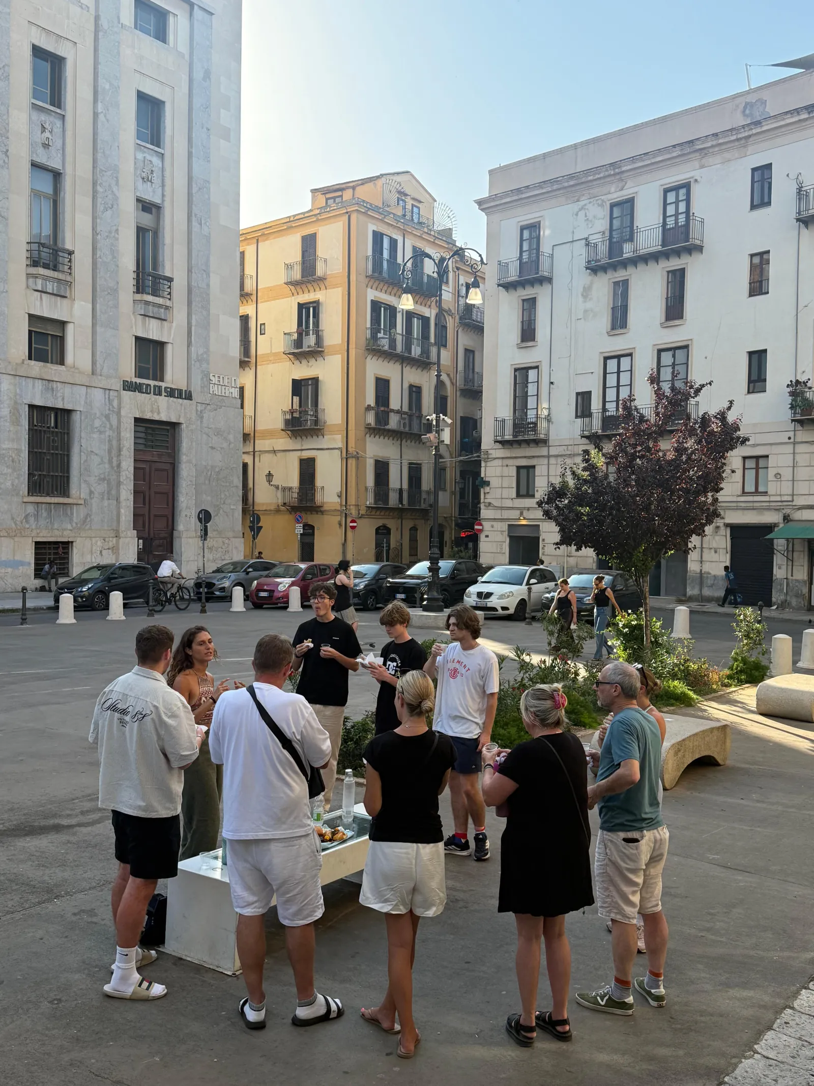 The walking group gathered in a Palermo square