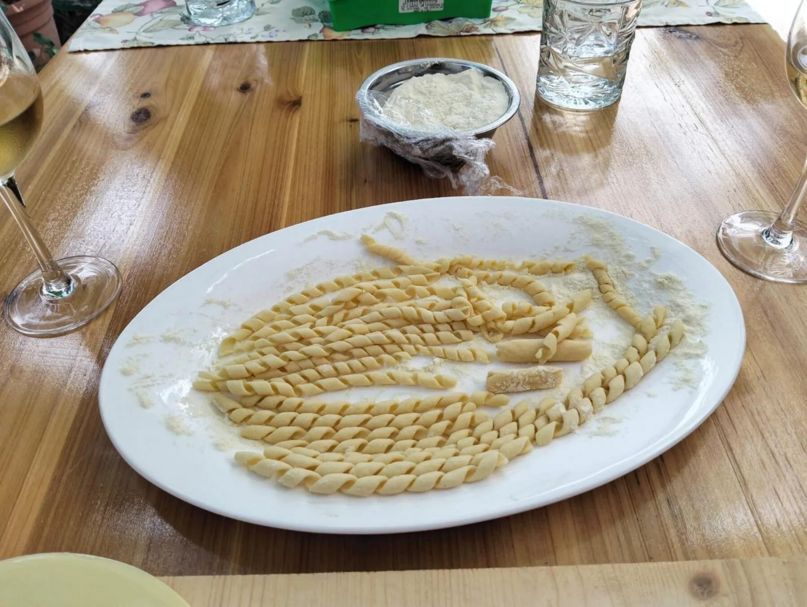 A platter of handmade busiate pasta