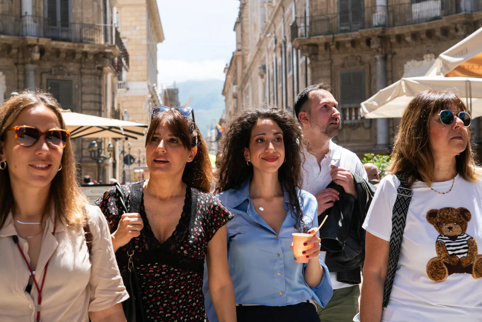 The group walking through the old town with their guide