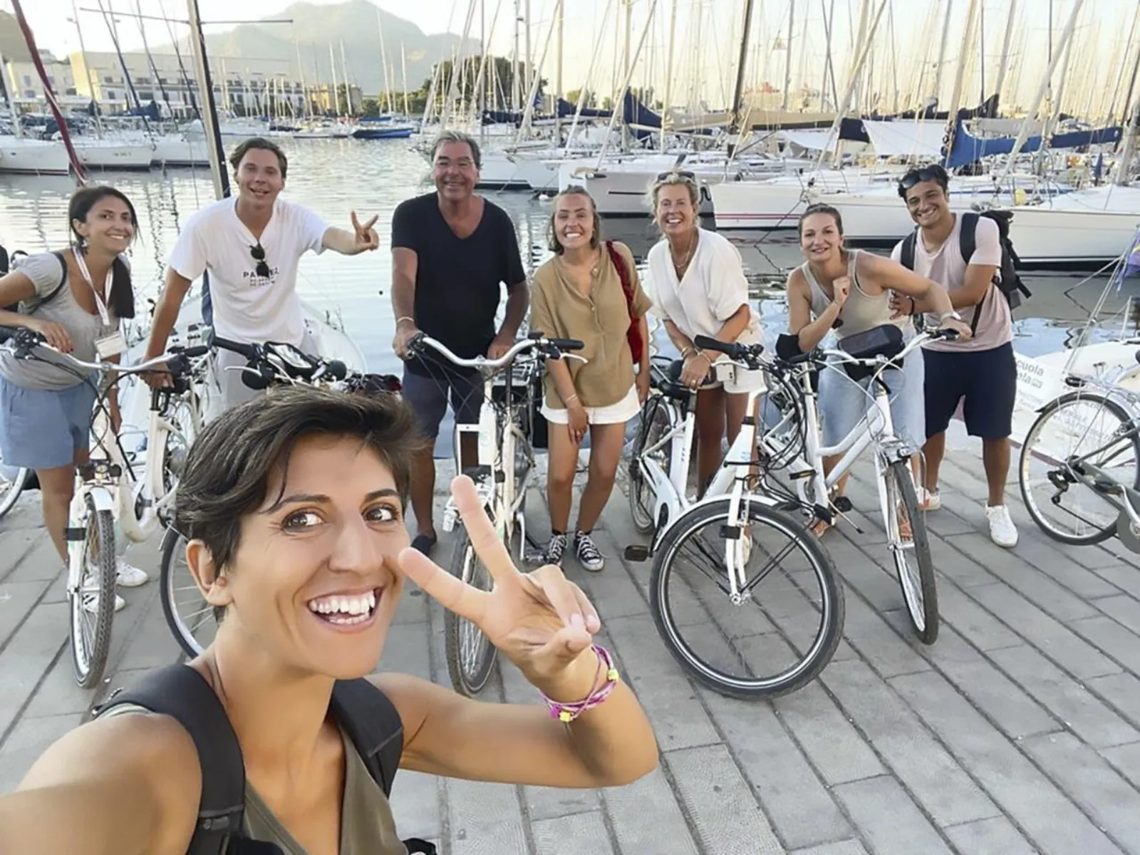 A selfie with the bike group at the marina