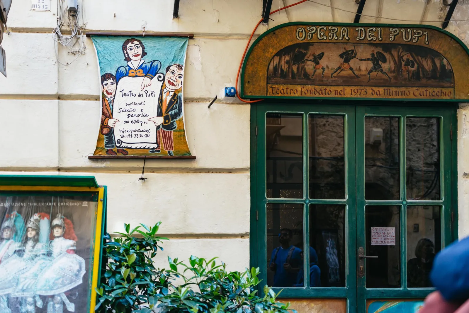 The Opera dei Pupi puppet theatre doorway passed on the walking route