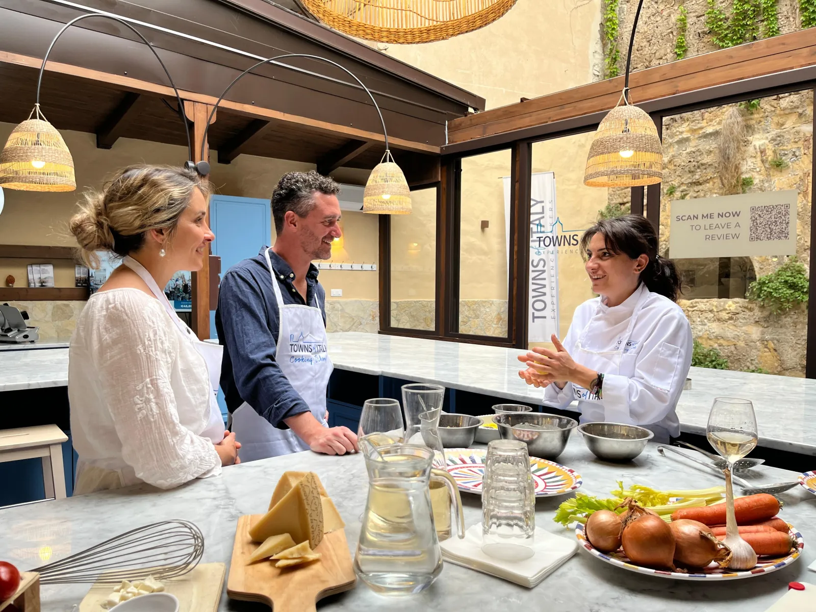 The chef introduces the ingredients at the start of the class